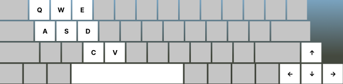 Keyboard layout — highlighted keys are bound to game actions